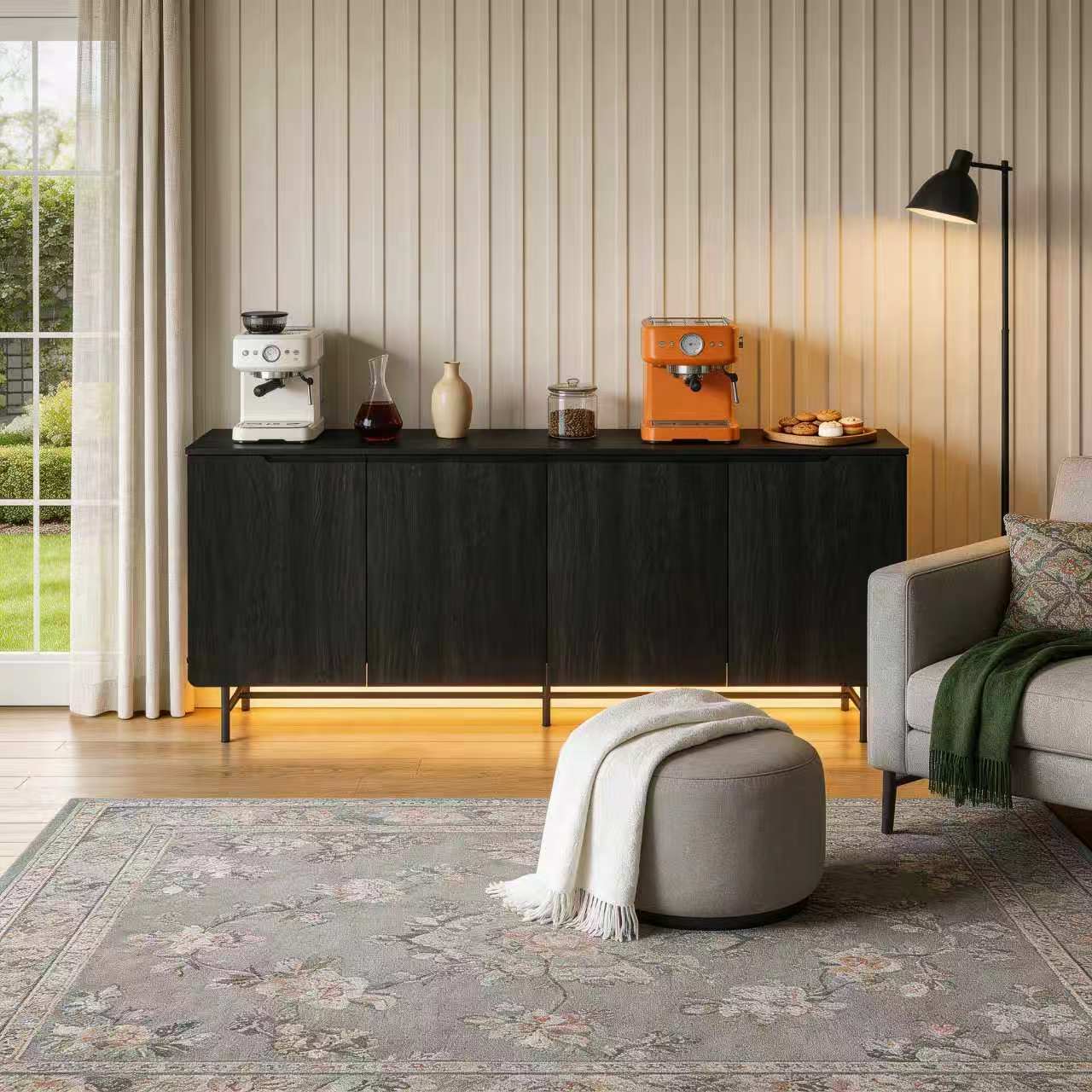 Credenza Office Storage - Большой рифленый буфет 68 дюймов без