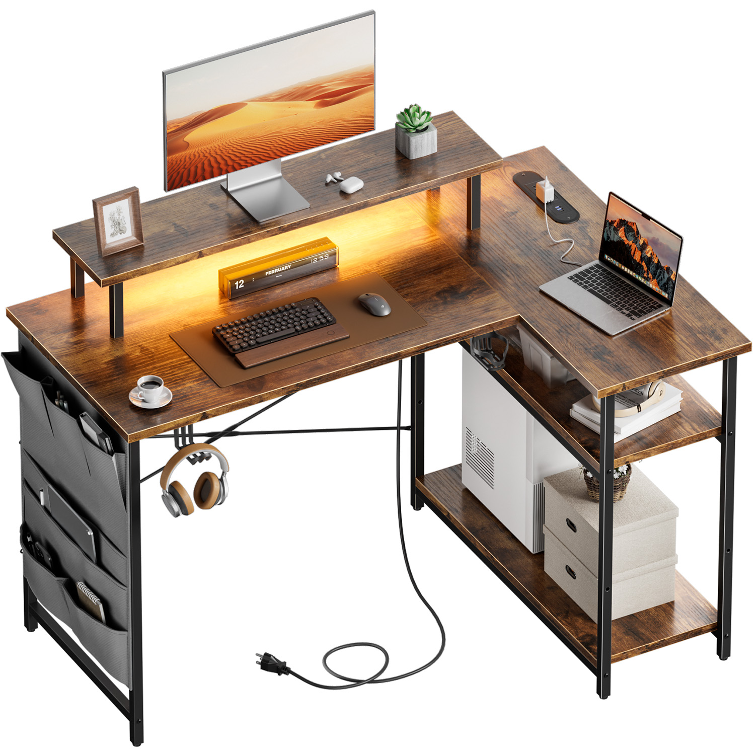 Office X Furniture - Г-образный компьютерный стол с розетками и